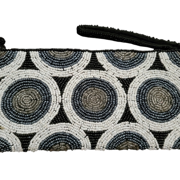 Beaded Evening Clutch Wristlet Blue Black White Clear beads - Picture 6 of 9